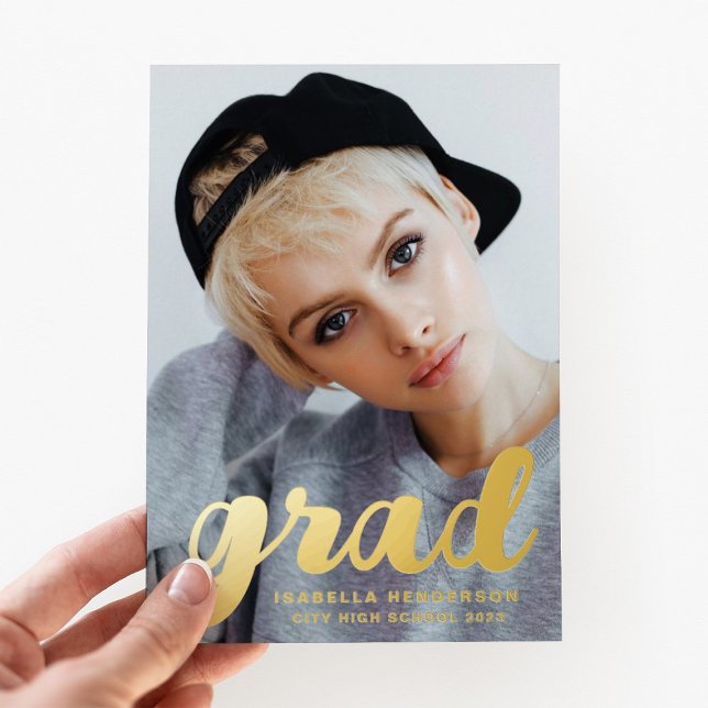 Moderner Foto Abschluss Black Gold Folieneinladung (Modern Stylish Photo Graduation Black Gold Foil Invitation)