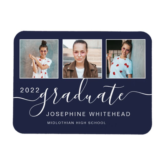 Moderner Foto Abschluss Collage 2022 Navy Blue Magnet (Horizontal)