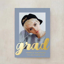 Moderner Foto Abschluss Dusty Blue Gold Folieneinladung