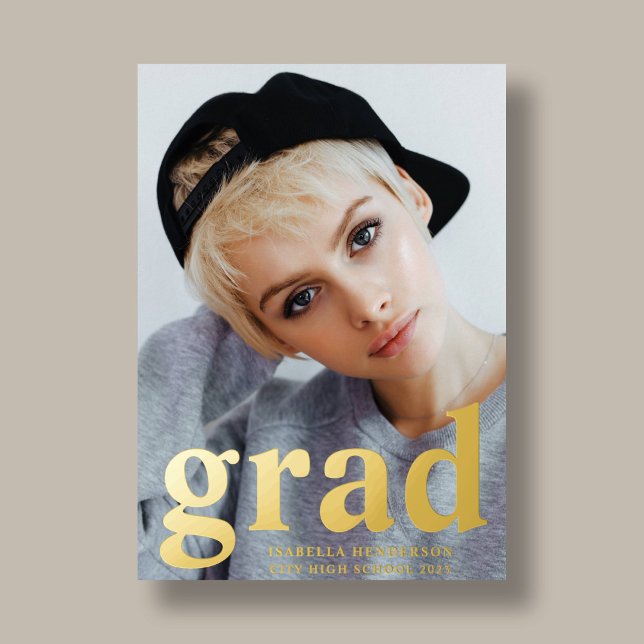 Moderner Foto Abschluss Dusty Blue Gold Folieneinladung (Modern Photo Graduation Dusty Blue Gold Foil Invitation)