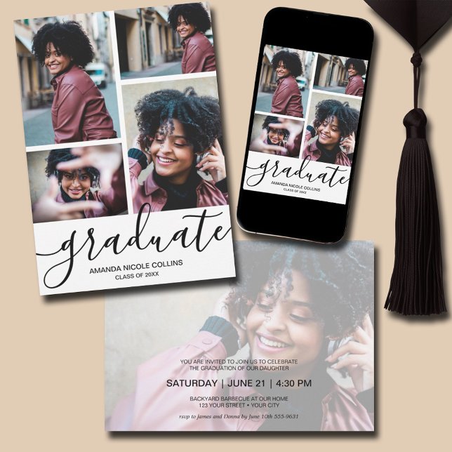 Moderner Foto Abschluss Einladung (Modern Photo Graduation Invitations - PRINTED and/or INSTANT DOWNLOAD)