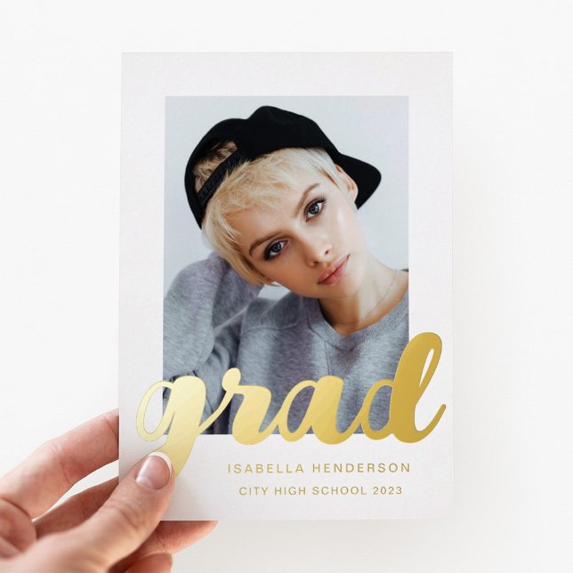 Moderner Foto Abschluss Gold Folieneinladung (Modern Photo Graduation Gold Foil Invitation)