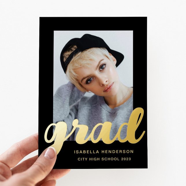 Moderner Foto Abschluss Schwarzer goldener Wald Ei Folieneinladung (Modern Photo Graduation Black Gold Foil Invitation)