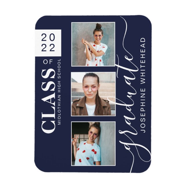 Moderner Foto Collage Abschluss Navy Blue 2022 Magnet (Vertikal)