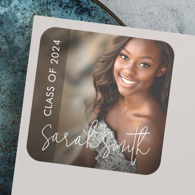 Moderner Foto-Dunkel-Overlay-Abschluss Quadratischer Aufkleber (Modern photo dark overlay graduation square sticker)