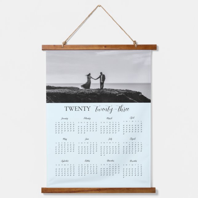 Moderner Foto Kalender geschrieben dreiundzwanzig Wandteppich Mit Holzrahmen (Vorderseite)