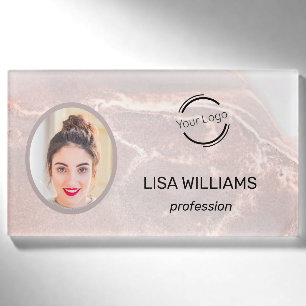 Moderner Foto-Name-Tag – Rose-Gold-Stein-Textur  Namenschild