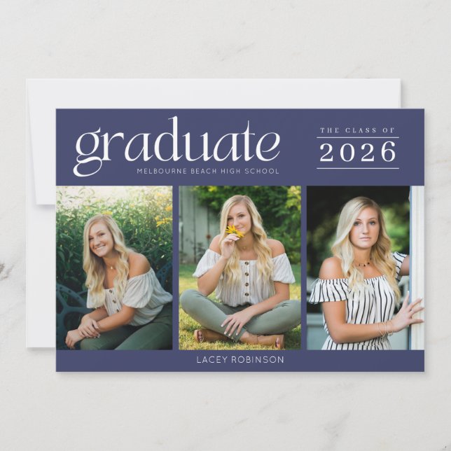 Moderner Foto Navy Blue High School Abschluss (Vorderseite)