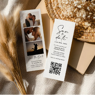 Moderner Foto Stand 3-Foto Qr-Code Save the Date Mini Visitenkarte