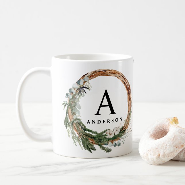 Moderner Foto-Urlaub mit minimalem Blattwerk Kaffeetasse (Mit Donut)