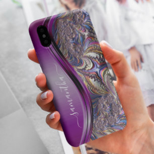 Moderner Fraktal Lila Handgeschriebener Name Case-Mate iPhone Hülle