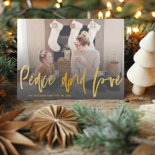 Moderner Frieden und Liebe Gold-Script-Foto Weihna Postkarte