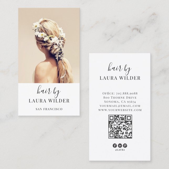 Moderner Friseur-Foto-QR-Code  Visitenkarte (Vorne/Hinten)