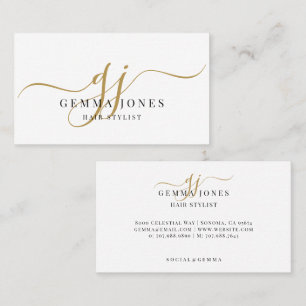 Moderner Friseur Gold Schrift Monogramm Name Visitenkarte