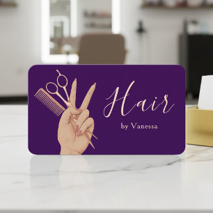 Moderner Friseur Hairstylist Lila Rosen Gold Visitenkarte
