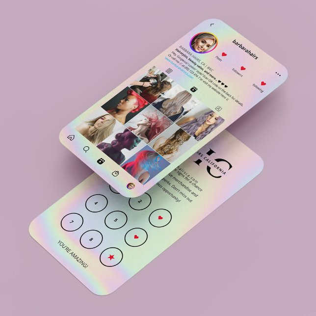 Moderner Friseur Holographic Instagram Loyalty Visitenkarte (Modern Hair stylist Holographic Instagram Loyalty Business Card
)