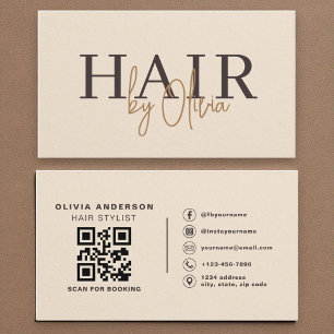 Moderner Friseur mit beigem Papier-QR-Code Visitenkarte