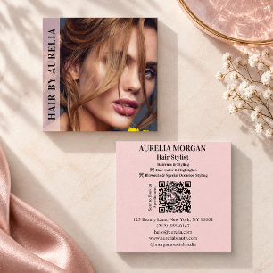 Moderner Friseur-QR-Code Foto Blush Pink Quadratische Visitenkarte