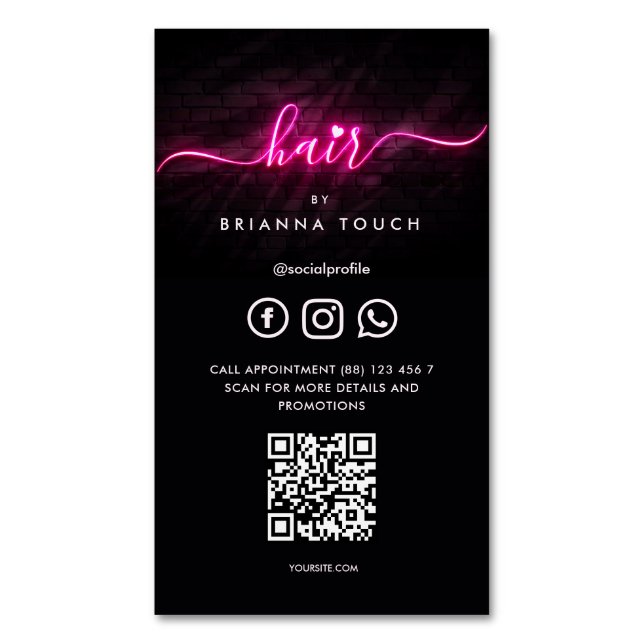 Moderner Friseur Schönheitssalon QR Magnetische Visitenkarte (Vorderseite Vertikal)