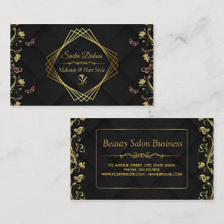 Moderner Friseur Schwarze Flora Salon Gold Schönhe Visitenkarte