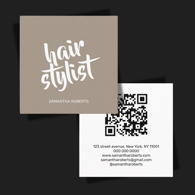 Moderner Friseur-Script hellbrauner QR-Code Quadratische Visitenkarte (Von Creator hochgeladen)