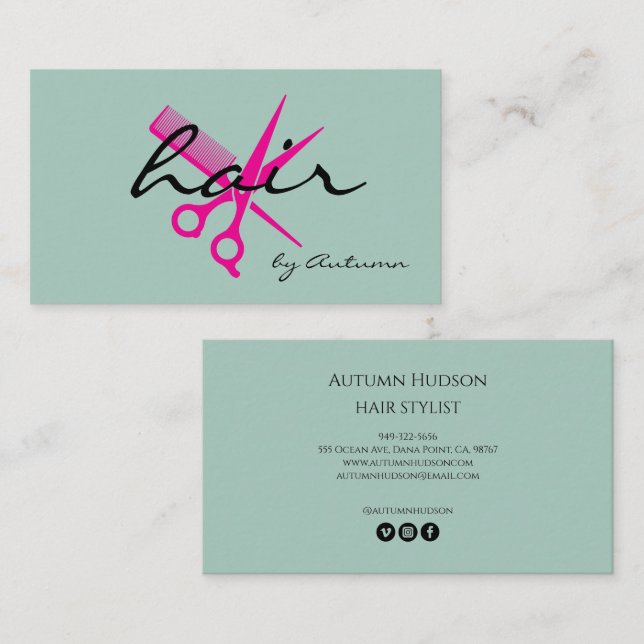 Moderner Friseur-Script Mint Pink  Visitenkarte (Vorne/Hinten)
