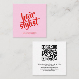 Moderner Friseur-Script pink roter QR-Code Quadratische Visitenkarte
