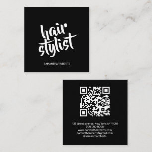 Moderner Friseur-Script Schwarz QR-Code Quadratische Visitenkarte