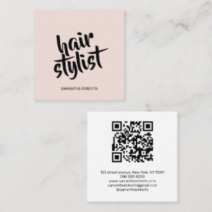Moderner Friseur-Skript Blush-Pink QR-Code Quadratische Visitenkarte