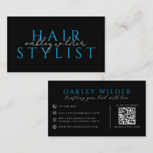 Moderner Friseur-Stylist Schwarz-Blauer QR-Code  Visitenkarte