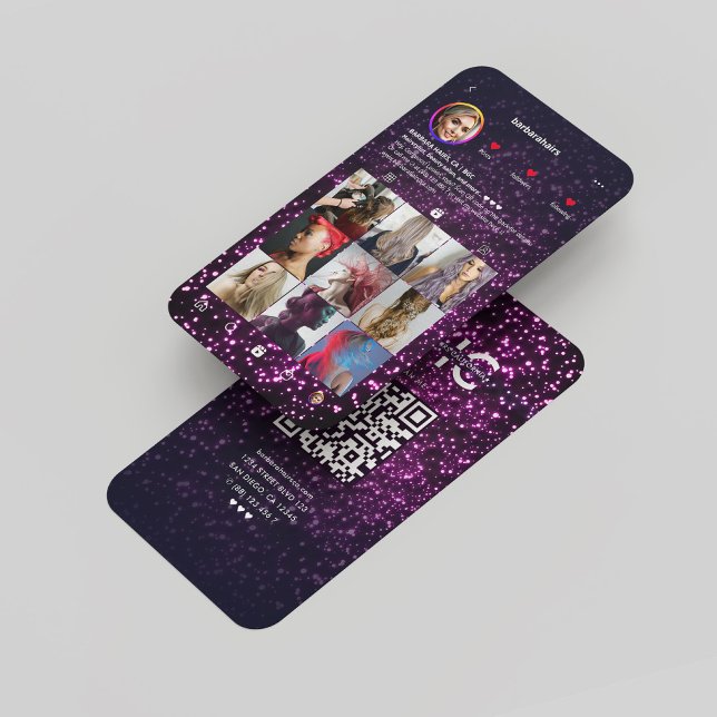 Moderner Friseursalon Instagram Glitzer Pink Visitenkarte (Modern Hairstylist Instagram Glitter Pink Business Card
)