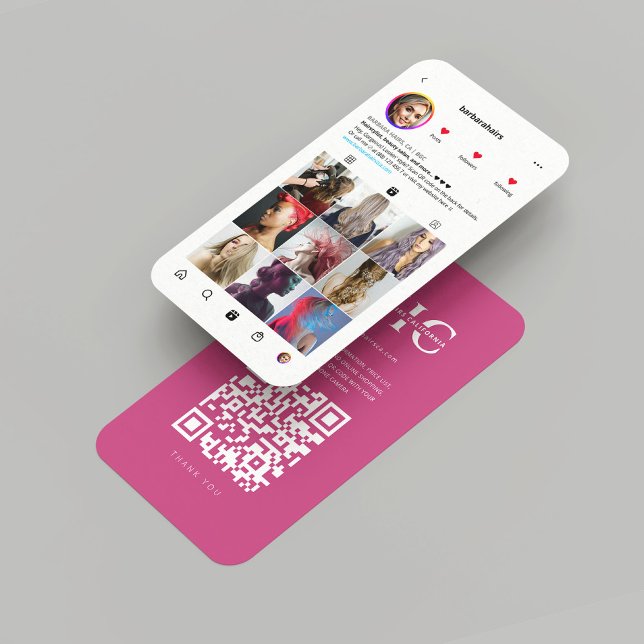 Moderner Friseursalon - Startsymbol Instagram Weiß Visitenkarte (Modern Hair Salon Hairstylist Instagram White Pink Business Card
)