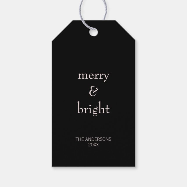 Moderner frohe und helle Weihnachten Rosa Schwarze Geschenkanhänger (Vorderseite)