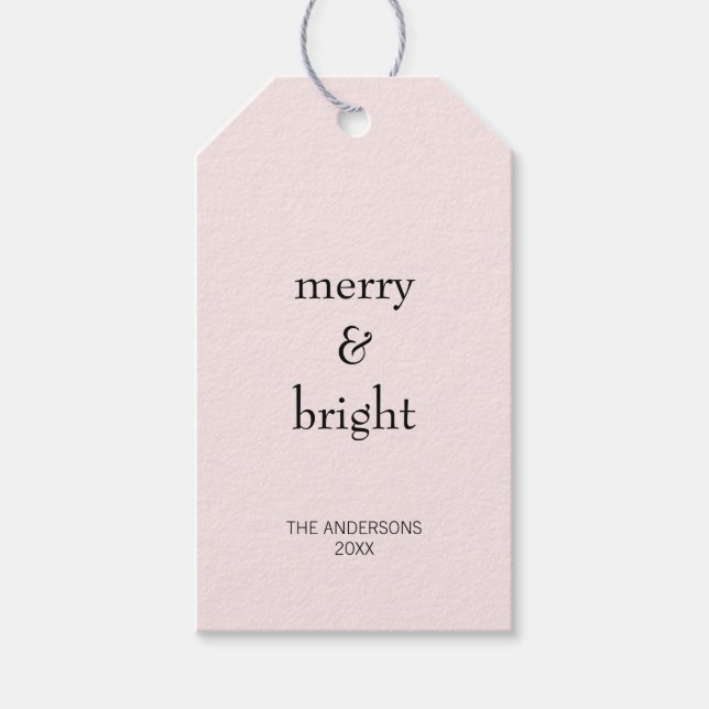 Moderner frohe und helle Weihnachten Rosa Schwarze Geschenkanhänger (Vorderseite)