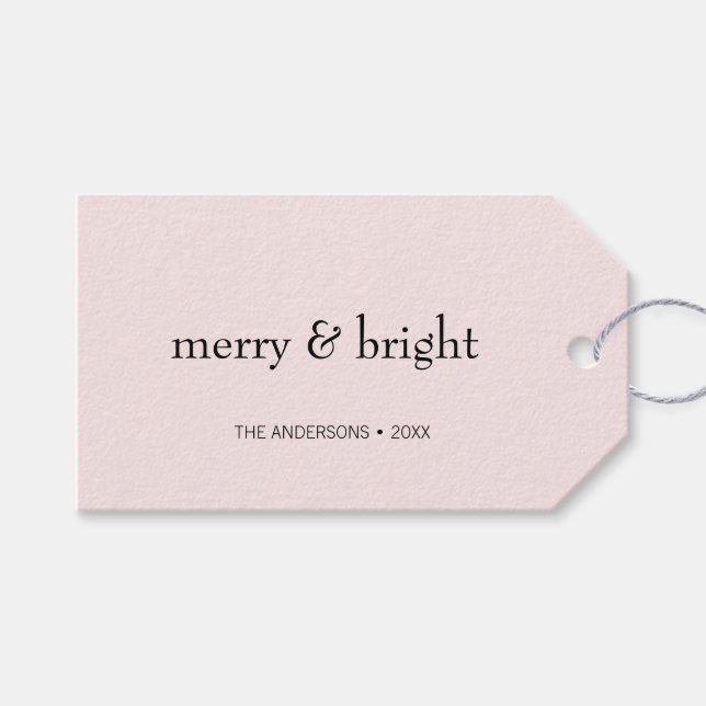 Moderner frohe und helle Weihnachten Rosa Schwarze Geschenkanhänger (Vorderseite (Horizontal))