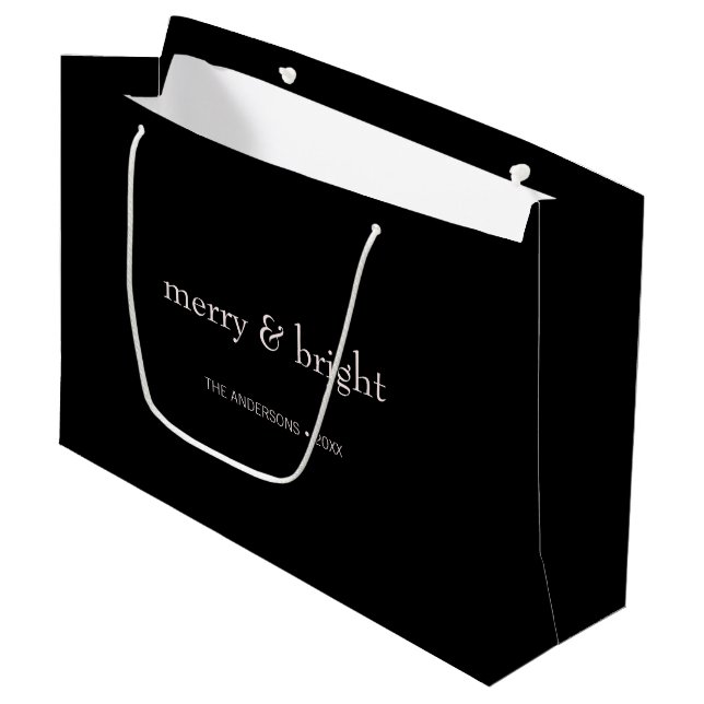 Moderner frohe und helle Weihnachten Rosa Schwarze Große Geschenktüte (Vorderseite Schrägansicht)