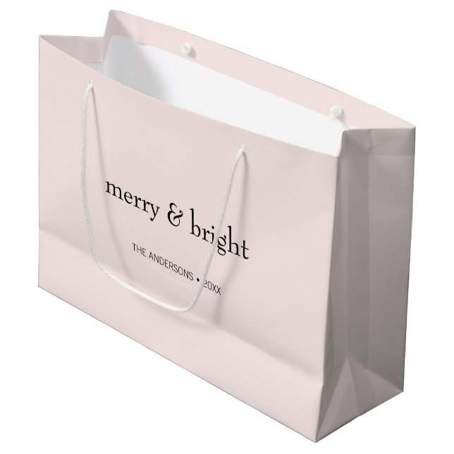 Moderner frohe und helle Weihnachten Rosa Schwarze Große Geschenktüte (Vorderseite Schrägansicht)