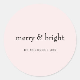 Moderner frohe und helle Weihnachten Rosa Schwarze Runder Aufkleber