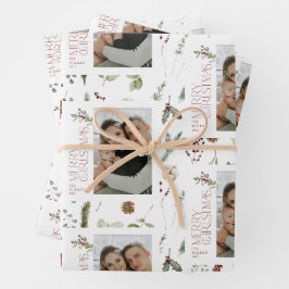 Moderner froher Weihnachts-Foto Grünen Urlaub Geschenkpapier Set