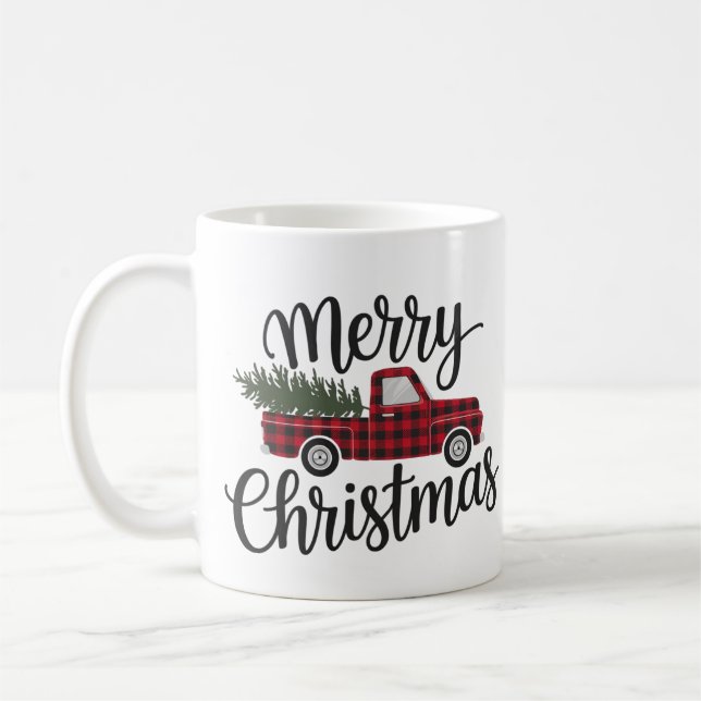 Moderner froher Weihnachts Red Buffalo Karierter L Kaffeetasse (Links)