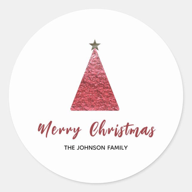 Moderner froher Weihnachtsbaum Minimalistischer Ur Runder Aufkleber (Vorderseite)