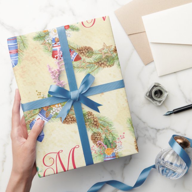 Moderner froher Weihnachtskraut Roter Gelber Brief Geschenkpapier (Schenken)