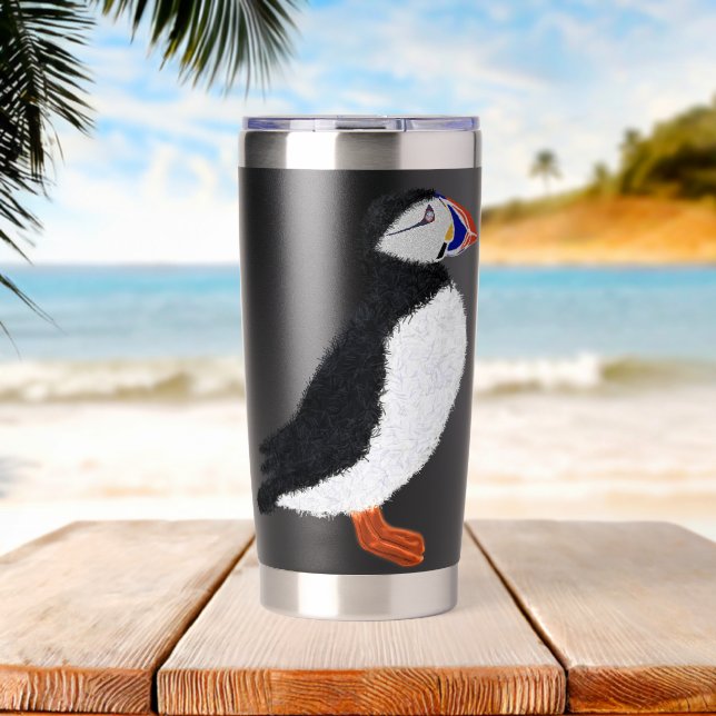 Moderner fröhlicher Papageientaucher Thermobecher (Strand (gedreht))