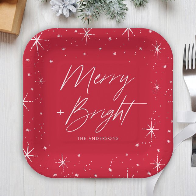 Moderner, fröhlicher und heller Script Red Holiday Pappteller (Von Creator hochgeladen)