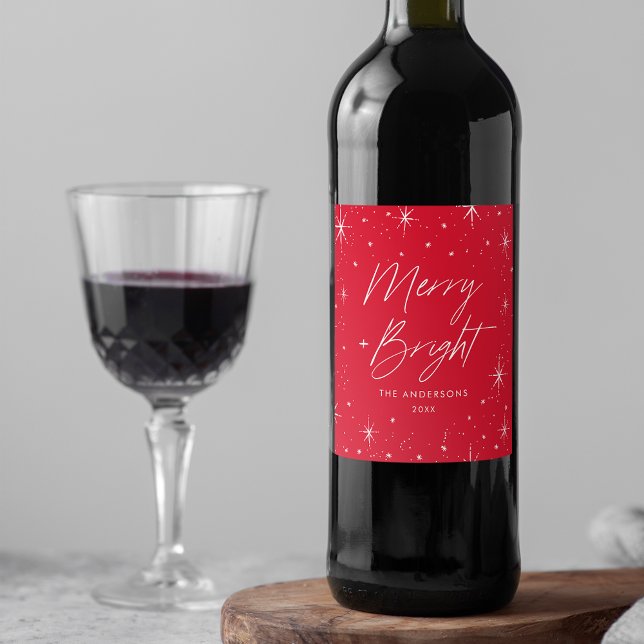 Moderner, fröhlicher und heller Script Red Holiday Weinetikett (Von Creator hochgeladen)