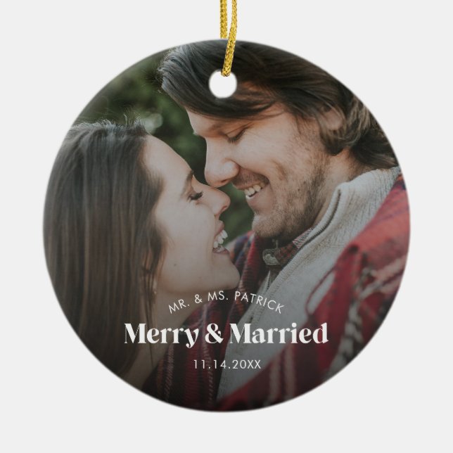 Moderner, fröhlicher und Verheirateter Foto Urlaub Keramik Ornament (Vorne)