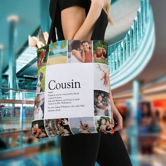 Moderner Fun 12 Foto Collage Cousin Definition Tasche (Modern Fun 12 Photo Collage Cousin Definition Tote Bag)