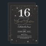 Moderner Funkelnd Schwarzer Glitzer Confetti Sweet Einladung<br><div class="desc">Dieses moderne, hübsche und elegante 16 . Geburtstag Geburtstagsfest lädt zu einem stilvollen Event ein. Es verfügt über eine Imitate gedruckte funkelnd schwarze Glitzer Konfetti, die über den oberen und unteren, weiße Glitzer, "16 . Geburtstag", Typografie, die auf einem einfachen schwarzen Hintergrund. Es ist schick, glamourös, mädchenhaft und trendig; das...</div>