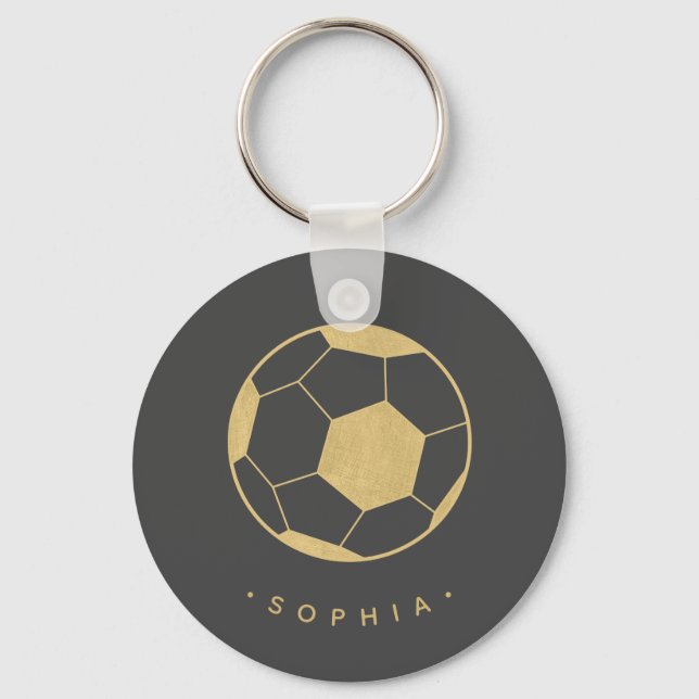 Moderner Fußball in Schwarz und Gold Personalisier Schlüsselanhänger (Vorderseite)