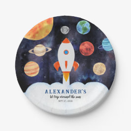 Moderner Galaxy Planets Space Rocket Kindergeburts Pappteller